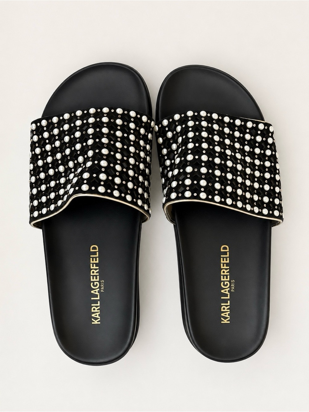 Karl Lagerfeld Paris Opal Embellished Platform Slide Sandals Black Size 6
